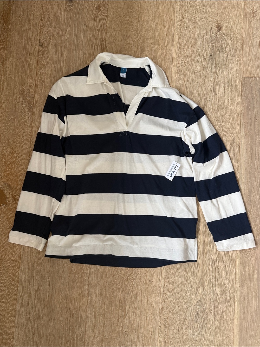 Old Navy Navy & White Striped Rugby Polo